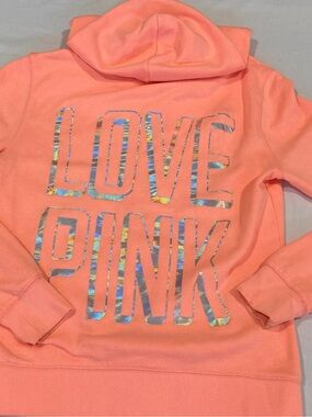 Victoria's Secret Pink Bling Full Zip Hoodie Iridescent Holographic Logo Small